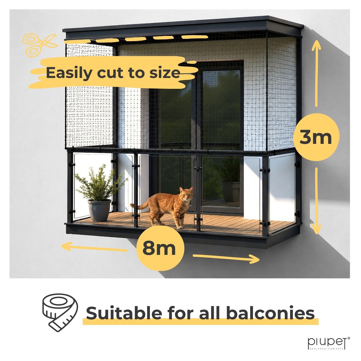 PiuPet Wire-Reinforced Cat Safety Net 8m x 3m: image 5