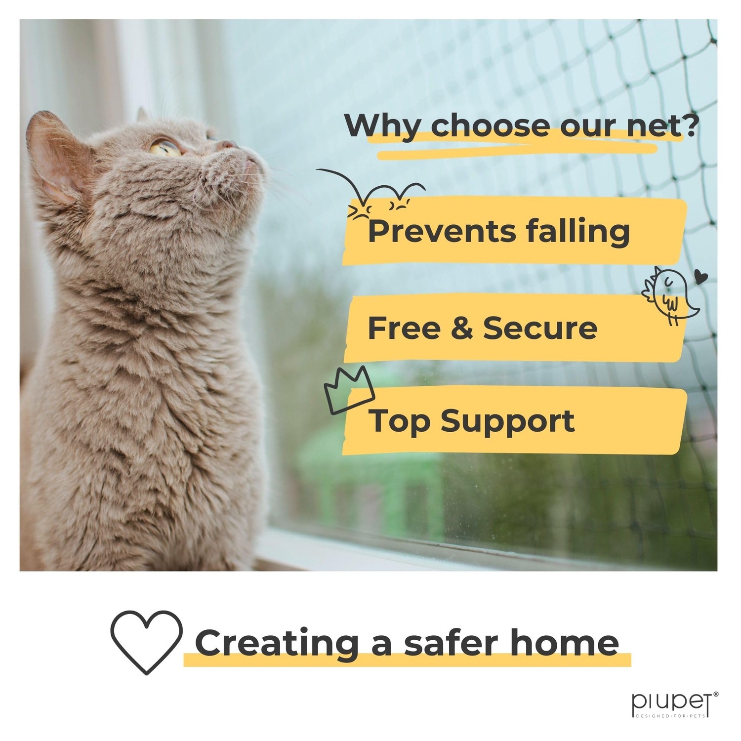 PiuPet Wire-Reinforced Cat Safety Net 8m x 3m: image 6